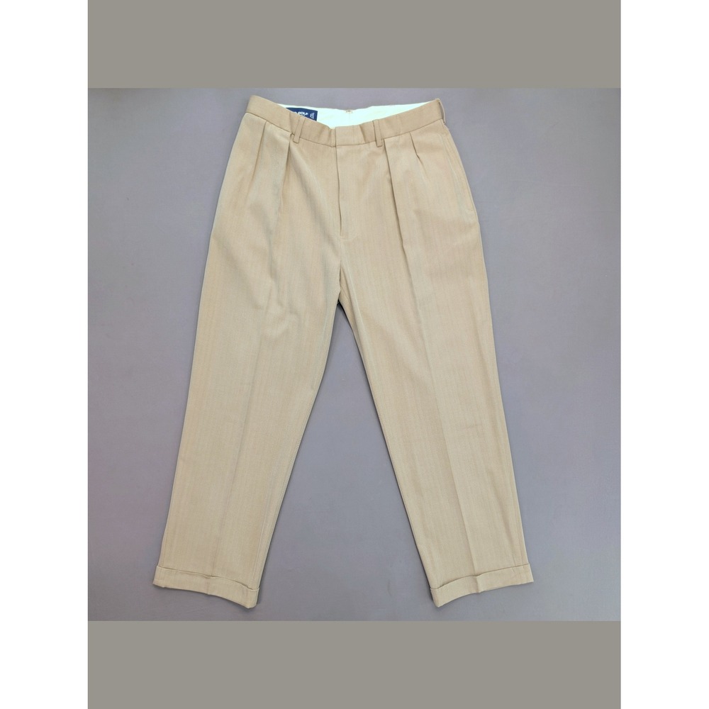 Polo Golf Ralph Lauren Silk Blend Herringbone Pants Tan Pleated 33x30